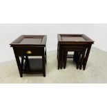 A NEST OF 3 HARDWOOD OCCASIONAL TABLES ALONG WITH A MATCHING SINGLE DRAWER LAMP TABLE W 46 X 46 X