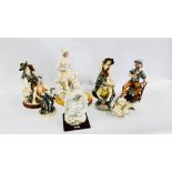 A GROUP OF ORNAMENTS TO INCLUDE EXAMPLES IN THE CAPODIMONTE STYLE ALONG WITH A SEATED NURSING