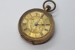 AN ELABORATE ANTIQUE FOB WATCH, THE CASE MARKED 14K.