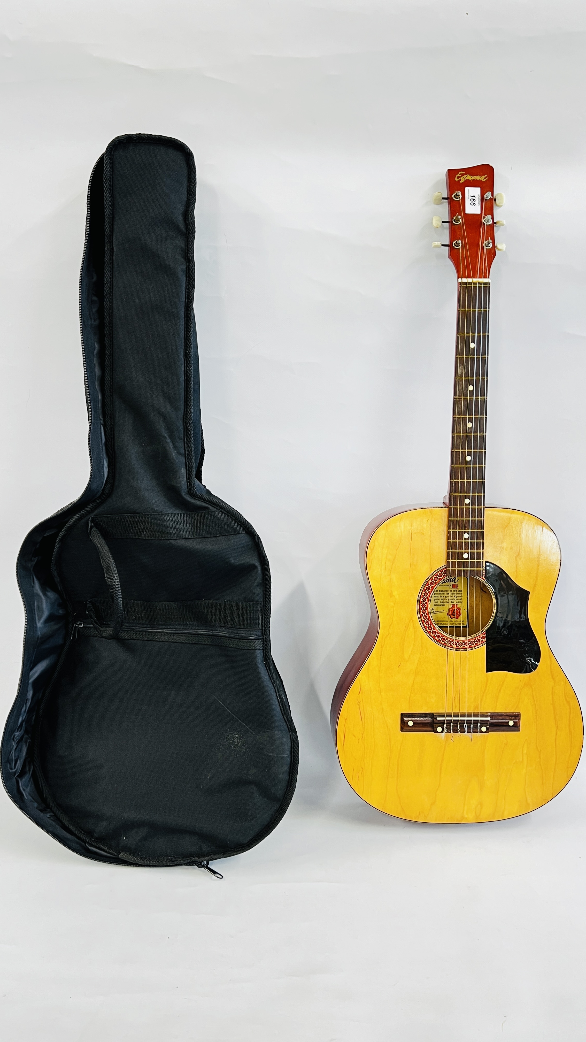 EGMOND BROTHERS LTD ACOUSTIC GUITAR IN CANVAS CARRY CASE WITH GUITAR BEGINNERS BOOK AND PITCH PIPE.