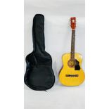 EGMOND BROTHERS LTD ACOUSTIC GUITAR IN CANVAS CARRY CASE WITH GUITAR BEGINNERS BOOK AND PITCH PIPE.