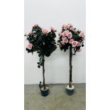 A PAIR OF ARTIFICIAL ROSE TREES H 122CM.