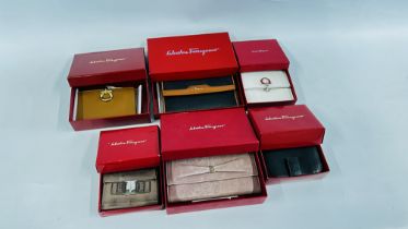 A GROUP OF 6 BOXED DESIGNER PURSES MARKED "SALVADOR FERRAGAMA".