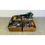 4 BOXES CONTAINING ASSORTED POWER TOOLS AND ACCESSORIES TO INCLUDE GUILD BENCH GRINDER,