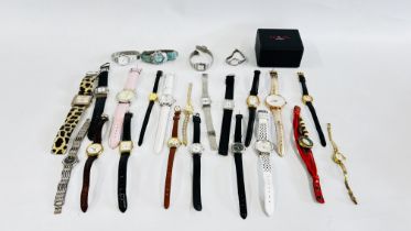 25 ASSORTED LADIES WRIST WATCHES TO INCLUDE LORUS, TERNER, SEQUEL, KANANA, FASHION DESIGNER ETC.