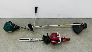 QUALCAST PETROL DRIVEN STRIMMER AND SOVEREIGN PETROL DRIVEN HEDGE TRIMMER - SOLD AS SEEN.