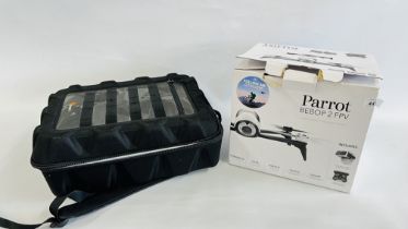 A PARROT BEBOP 2 FPV DRONE WITH LOPRO CARRY CASE AND ORIGINAL BOX - SOLD AS SEEN.