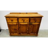 HONEY PINE THREE DRAWER DRESSER BASE WIDTH 117CM DEPTH 44CM HEIGHT 87CM.