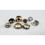 8 SILVER DESIGNER RINGS INCLUDING CHUNKY BANDS, STONE SET ETC.