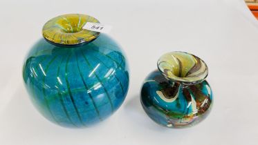 TWO "MDINA" ART GLASS VASES TO INCLUDE A SIGNED EXAMPLE H 12.5CM X H 18.5CM.