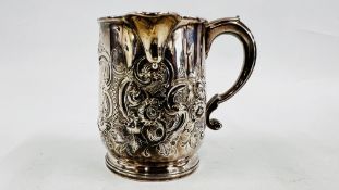 A GEORGE I BRITANNIA STANDARD SILVER LIPPED TANKARD WITH LATER DECORATION AND INSCRIPTION HEIGHT