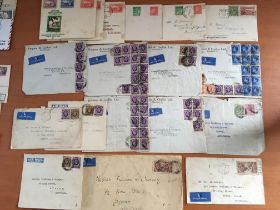 COVERS AND POSTAL HISTORY: SMALL BOX WITH GB c1930s TO AUSTRALIA INCLUDING 1936 "SALVAGED FROM AIR