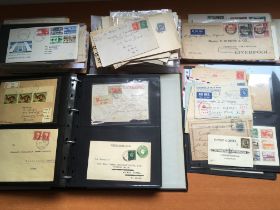 BOX OF COVERS AND CARDS IN A BINDER AND LOOSE WITH CHANNEL ISLANDS WARTIME FDCs, LATIN AMERICA,