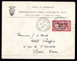 FRANCE: 1925 BORDEAUX PHILATELIC EXHIBITION 1f ON SOUVENIR COVER WITH 21/6 SPECIAL HANDSTAMP.