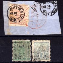 SWEDEN: 1855-8 24s USED ON PIECE WELL TIED BY STOCKHOLM CDS AND HAMBURG TRANSIT CDS IN RED,