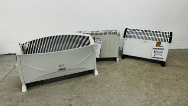 3 X ELECTRIC CONVECTOR HEATERS TO INCLUDE HOMEBASE AND 2 X DELONGHI EXAMPLES - SOLD AS SEEN.