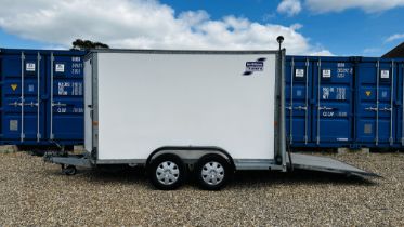 IFOR WILLIAMS TYPE BV105 TWIN AXLE BOX TRAILER WITH COMBINATION LOADING RAMP REAR DOORS AND FRONT