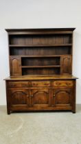 AN OAK COUNTRY DRESSER, THE BASE WITH 3 DRAWER ABOVE 3 CABINET DOORS D 48 X W 166 X H 200CM.