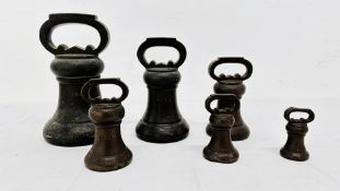 A SET OF SIX GRADUATED AVOIR VICTORIAN BELL WEIGHTS ENGRAVED COUNTY OF NORTHAMPTON,