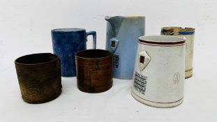 TWO DUNNS OF BIRMINGHAM VICTORIAN EARTHENWARE MEASURES (PINT AND QUART) A/F ALONG WITH A CROWN