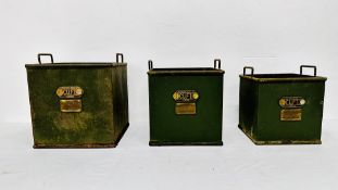 A GRADUATED SET OF THREE HERBERT & SONS LTD STEEL MEASURING CONTAINERS ENGRAVED COUNTY BOROUGH OF
