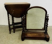 A VICTORIAN MAHOGANY DRESSING MIRROR WITH BARLEY TWIST SUPPORTS H 69.