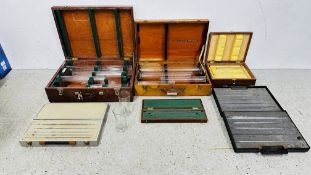 3 X CASES CONTAINING INSPECTORS GLASS MEASURING CYLINDERS,