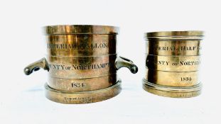 TWO VICTORIAN DE GRAVE LONDON IMPERIAL BRASS STANDARD MEASURES ENGRAVED COUNTY OF NORTHAMPTON 1834