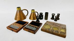 2 X SETS NORTHAMPTONSHIRE COUNTY COUNCIL GRAIN WEIGHT SETS IN HARD WOOD CASES,