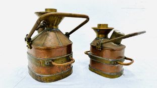 TWO VINTAGE BRASS AND COPPER CHECK PUMP MEASURES ENGRAVED COUNTY OF NORTHAMPTON TO INCLUDE 1 GALLON