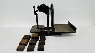 A SET OF EDWARDIAN MILLWARDS OF BIRMINGHAM 7lb NON - SELF INDICATING SHOP SCALES ALONG WITH NINE