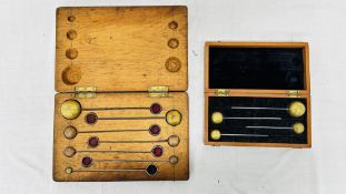 CASED SET OF BRASS HOOK WEIGHTS 8dr - 2dr ALONG WITH A FURTHER CASED SET OF BRASS HOOK WEIGHTS 8oz