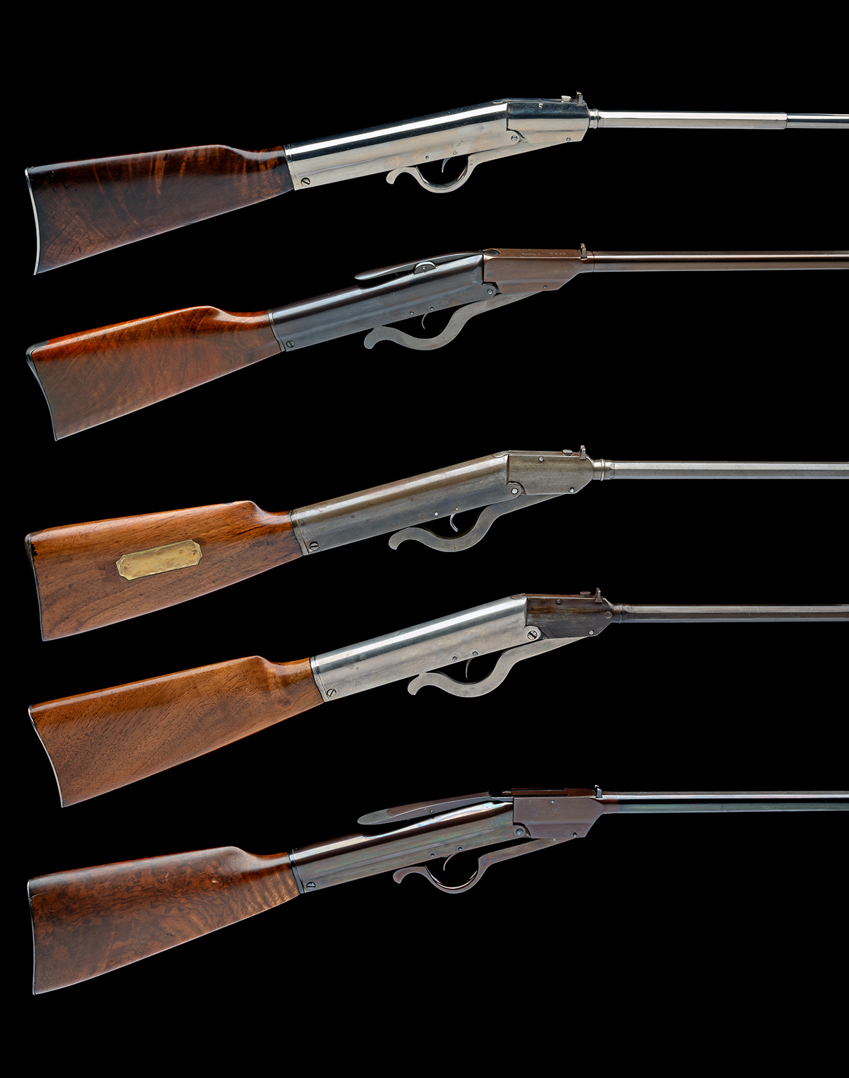 A COLLECTION OF FIVE RESTORED .177 GEM-STYLE AIR-RIFLES, serial numbers 73255, 39702, 91722, 66777