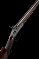 AN UNUSUAL 18-BORE PERCUSSION DOUBLE-BARRELLED SPORTING GUN SIGNED CLABROUGH, LINCOLN, no visible