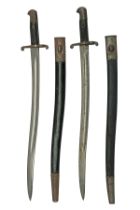 A BETTER PAIR OF PATTERN 1856/58 YATAGHAN SWORD BAYONETS FOR THE P53 ENFIELD RIFLE, circa late