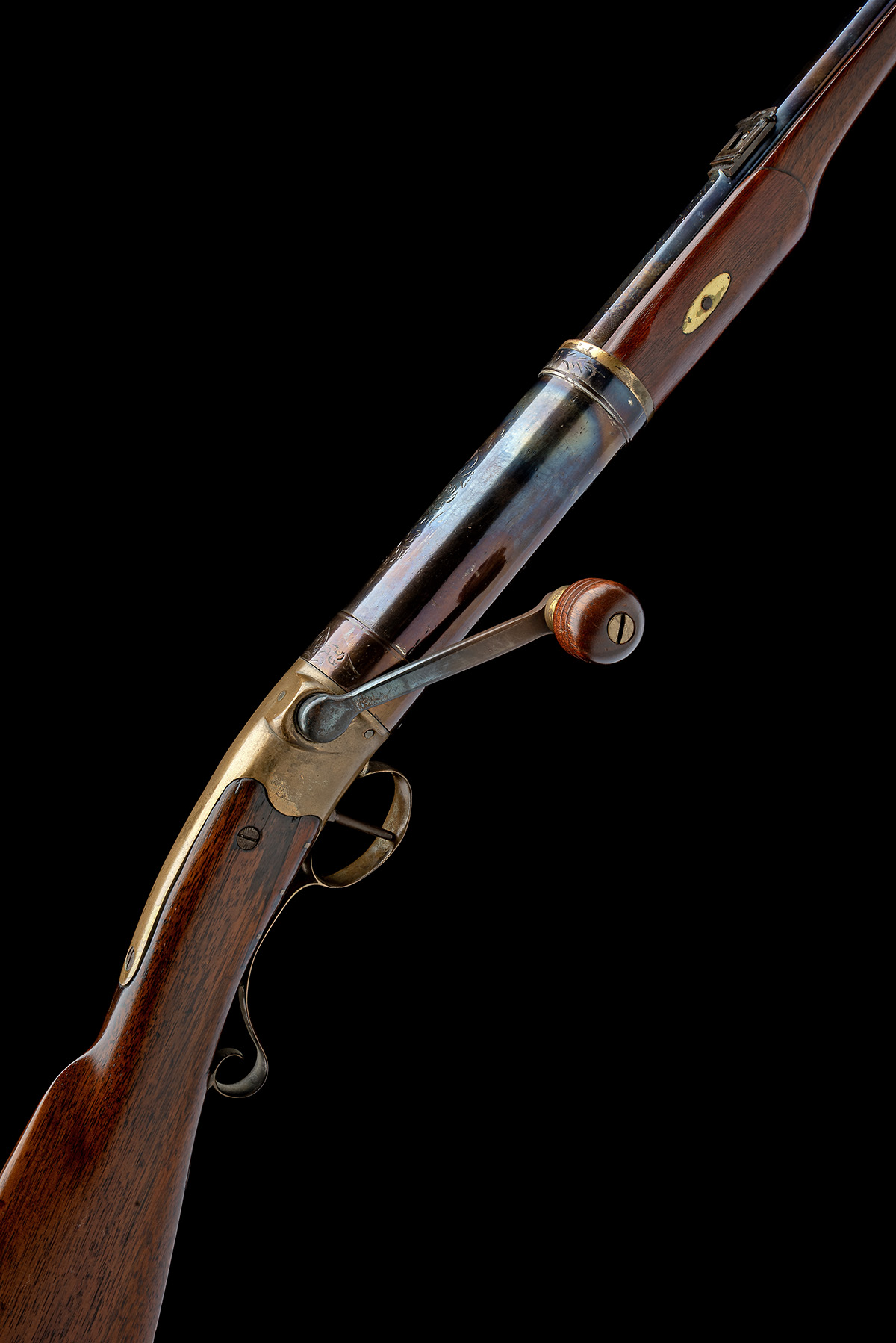 A RARE 8mm CRANK-WOUND AMERICAN 'PRIMARY NEW YORK TYPE' GALLERY AIR-RIFLE, POSSIBLY BY D. & J.