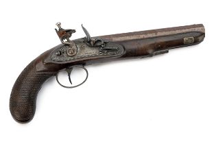 A 25-BORE FLINTLOCK HOLSTER PISTOL SIGNED HIGHAM, no visible serial number, circa 1810, with