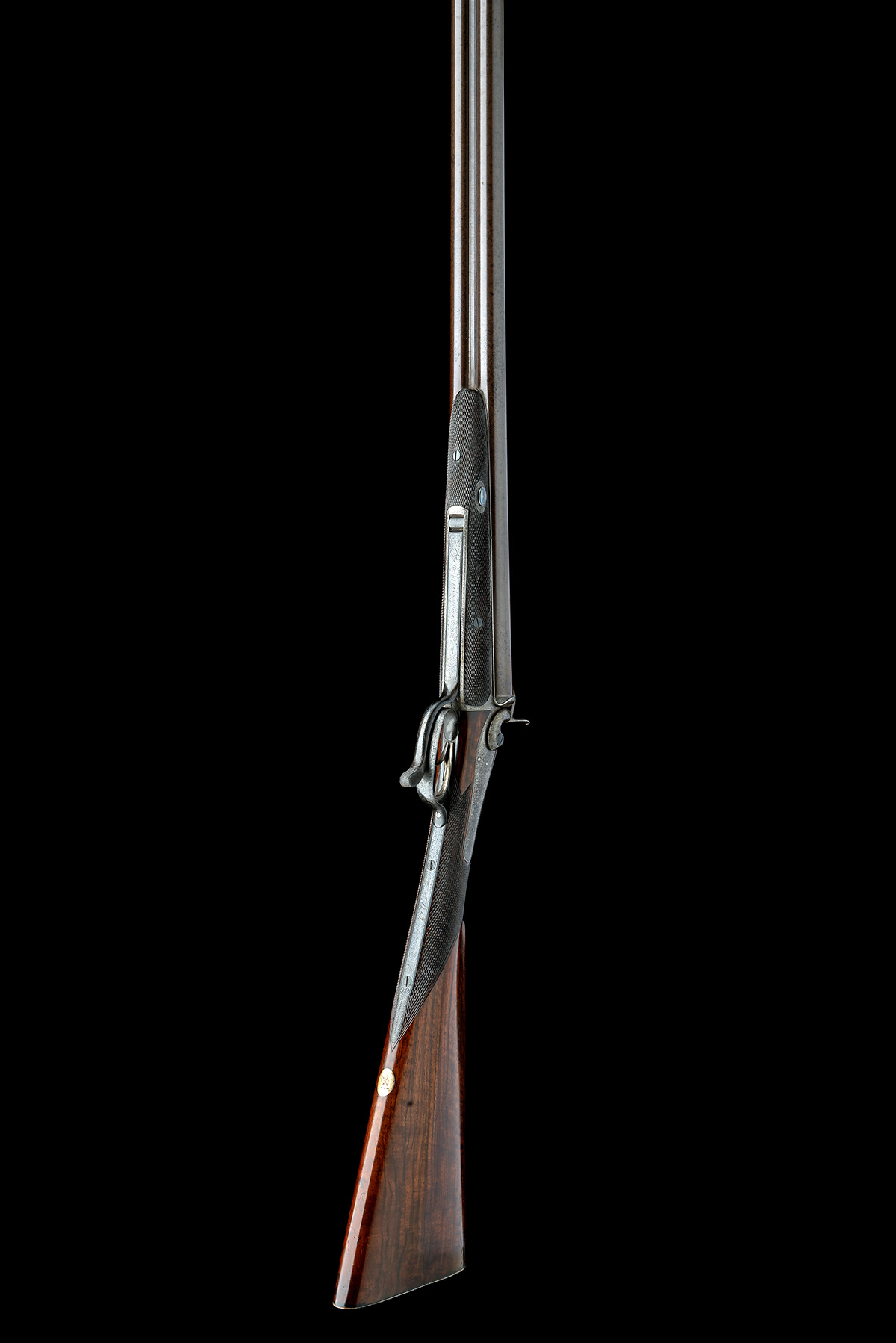 A 12-BORE PINFIRE A. ELVINS PATENT SLIDE-FORWARD DOUBLE-BARRELLED SPORTING GUN SIGNED HENRY EGG, - Image 8 of 9