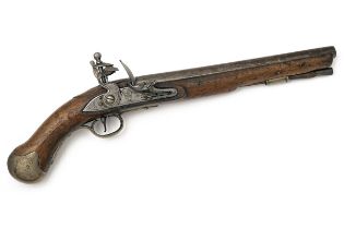 A .56 FLINTLOCK LONG SEA-SERVICE PISTOL SIGNED TOWER, rack No. 9, circa 1800, with round iron