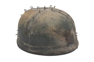A GERMAN WORLD WAR TWO MKII PARATROOPER'S OR 'FALLSCHIRMJAGER' HELMET, of typical form, with leather