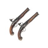 A PAIR OF SILVER-MOUNTED 22-BORE FLINTLOCK HOLSTER PISTOLS SIGNED GRIFFIN, LONDON, no visible serial