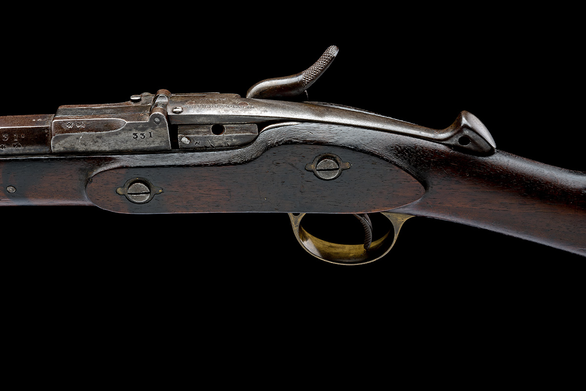 AN EXTREMELY RARE .450 CENTREFIRE 'COMBUSTIBLE CARTRIDGE' MONKEY TAIL CARBINE SIGNED WESTLEY - Image 7 of 10