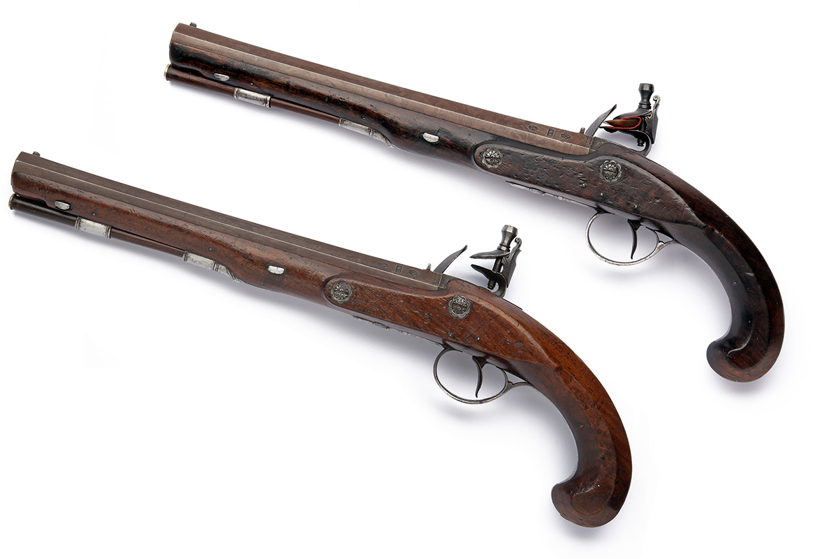 A FINE CASED PAIR OF 20-BORE FLINTLOCK DUELLING PISTOLS SIGNED WALLACE, DUBLIN, no visible serial - Image 3 of 10