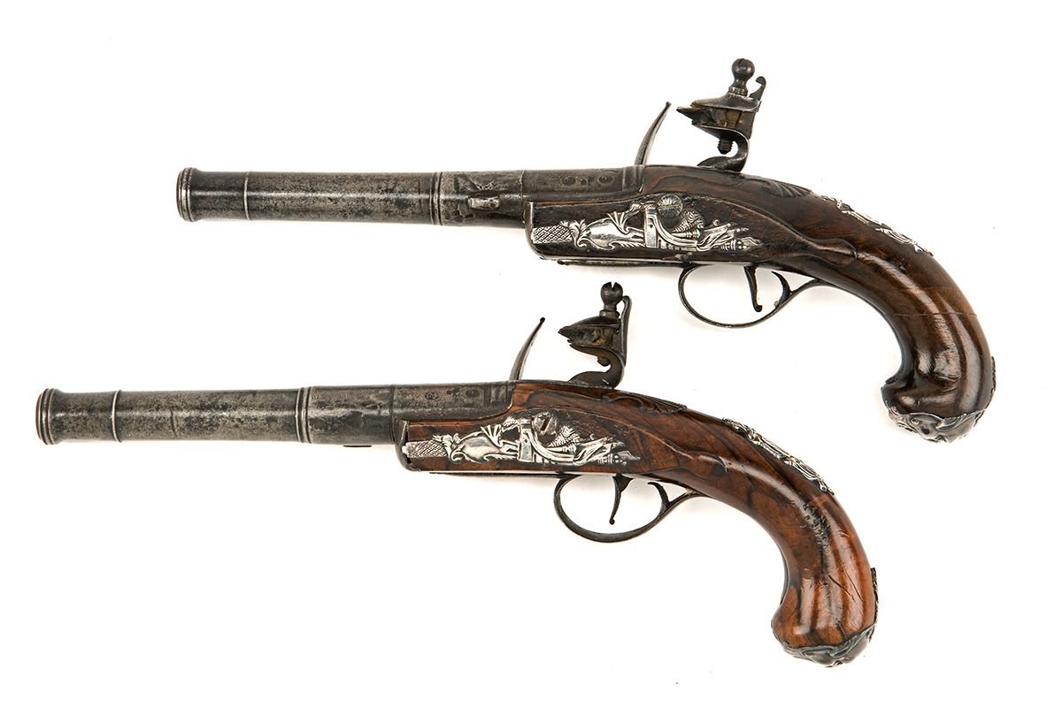 A PAIR OF 22-BORE FLINTLOCK 'FLAT-FRONT' QUEEN ANNE PISTOLS SIGNED WILSON, LONDON, no visible serial - Image 2 of 4