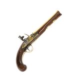 A 28-BORE FLINTLOCK HOLSTER PISTOL WITH BRASS BARREL AND LOCK, SIGNED J. PROBIN, no visible serial