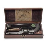 A RARE CASED 50-BORE PERCUSSION LANG'S PATENT TRANSITIONAL RECIPROCATING REVOLVER SIGNED H. HOLLAND,