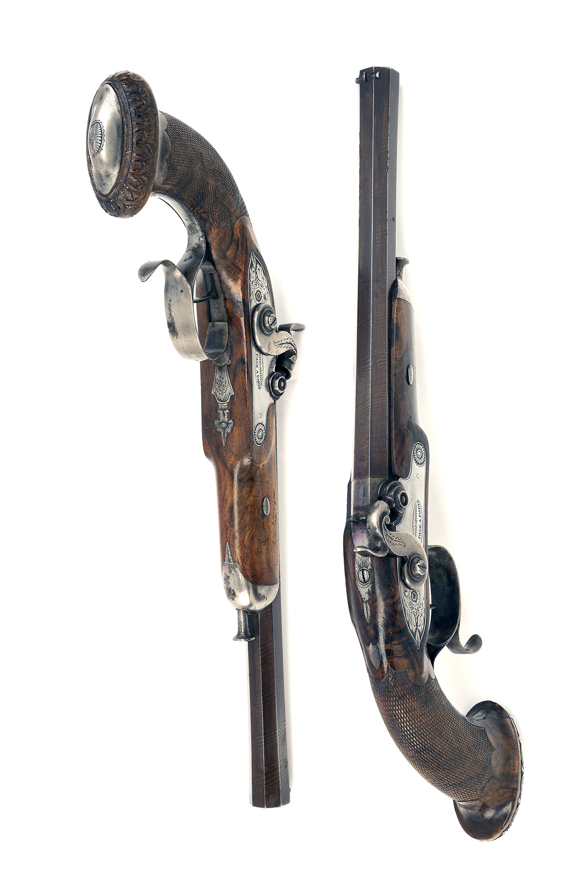 A CASED PAIR OF 28-BORE PERCUSSION RIFLED OFFICER'S or TARGET PISTOLS BY LE PAGE, PARIS, no - Image 4 of 9