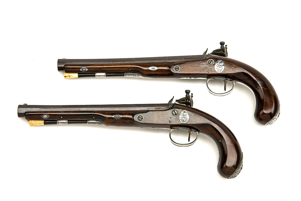 WOGDON, LONDON A PAIR OF 28-BORE FLINTLOCK SILVER-MOUNTED DUELLING PISTOLS, no visible serial - Image 2 of 4