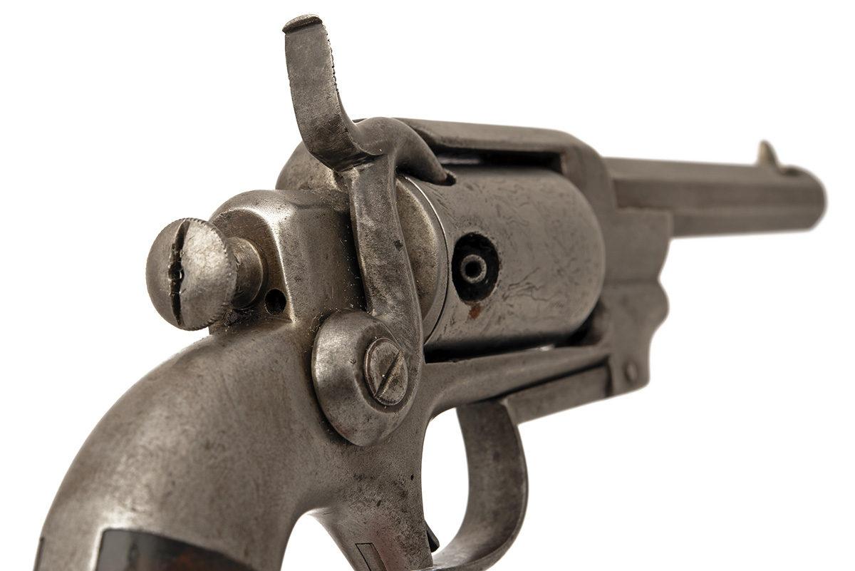 A .28 PERCUSSION SIDEHAMMER POCKET SINGLE-ACTION REVOLVER BY ALLEN & WHEELOCK, serial no. 414, circa - Image 3 of 6