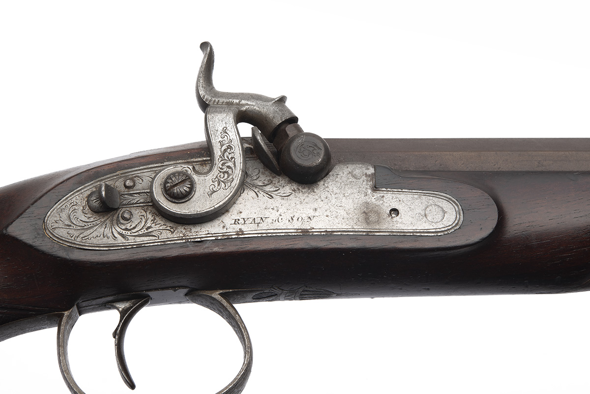 A .650 PERCUSSION OVERCOAT PISTOL SIGNED RYAN & SON, no visible serial number, circa 1810 with later - Image 3 of 6